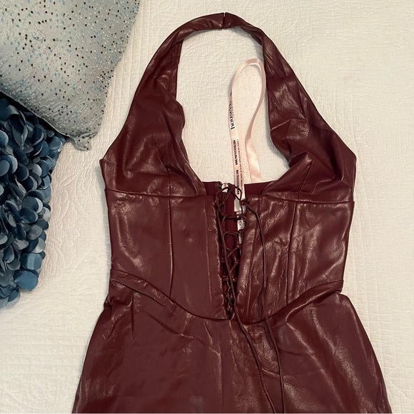 House of CB Burgundy Faux Leather Midi Dress - Picture 8 of 9